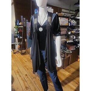 Chic Black Sleeveless Vest with Gold Detailing by Candy Rain, size 2X